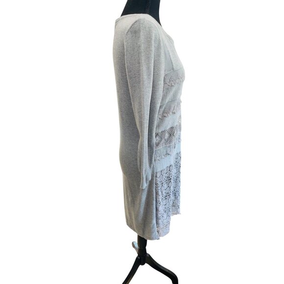 Sundance Lace Crochet Linen Gray Knit Dress M Boho Cottage Core Peasent Hippie - Picture 5 of 10